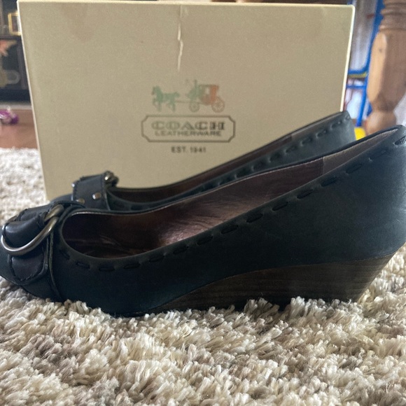 Coach MILLIE VINT WAX CALF Wedge Heel Black Vintage Wax Leather Pumps Sz 6M. - Picture 2 of 11